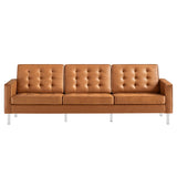 Mesa Tufted Vegan Leather Sofa in Silver Tan