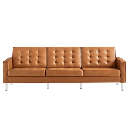 Loft Tufted Vegan Leather Sofa in Silver Tan