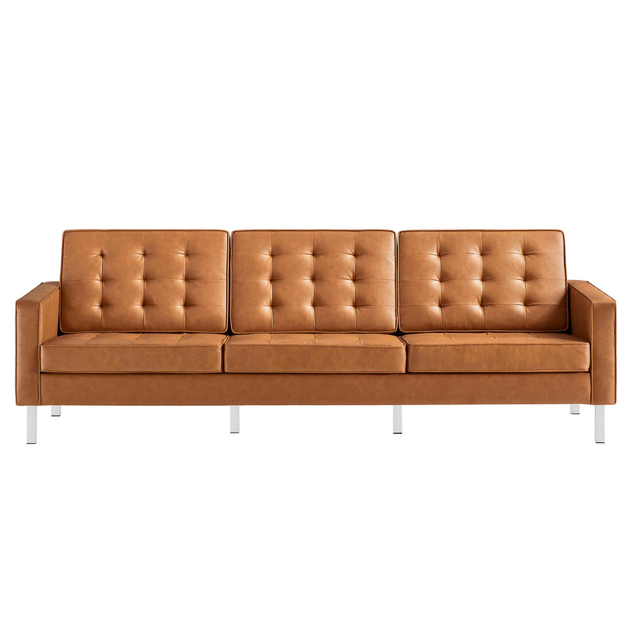 Mesa Tufted Vegan Leather Sofa in Silver Tan
