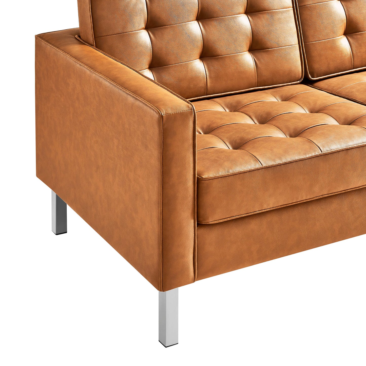 Mesa Tufted Vegan Leather Sofa in Silver Tan