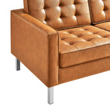 Mesa Tufted Vegan Leather Sofa in Silver Tan