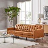 Mesa Tufted Vegan Leather Sofa in Silver Tan