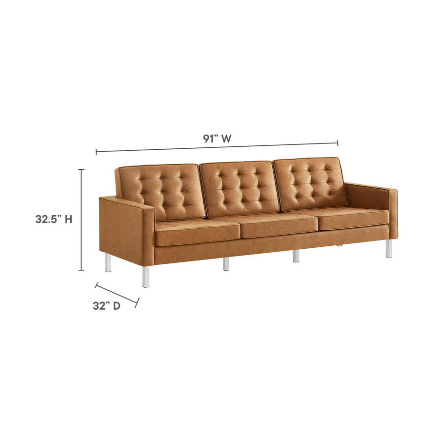 Mesa Tufted Vegan Leather Sofa in Silver Tan