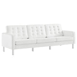 Mesa Tufted Vegan Leather Sofa in Silver White