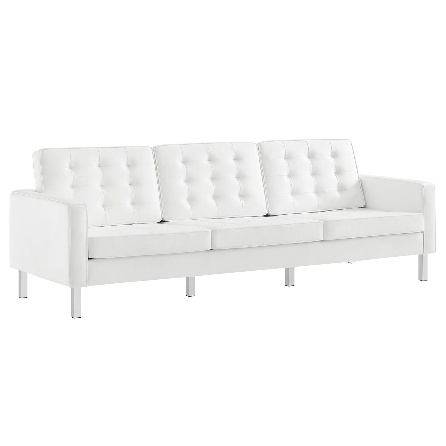 Mesa 2-Piece Tufted Vegan Leather Furniture Set in Silver White