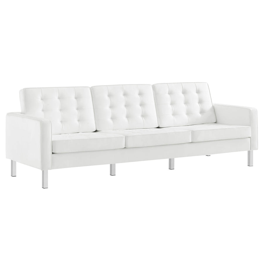 Mesa 2-Piece Tufted Vegan Leather Furniture Set in Silver White