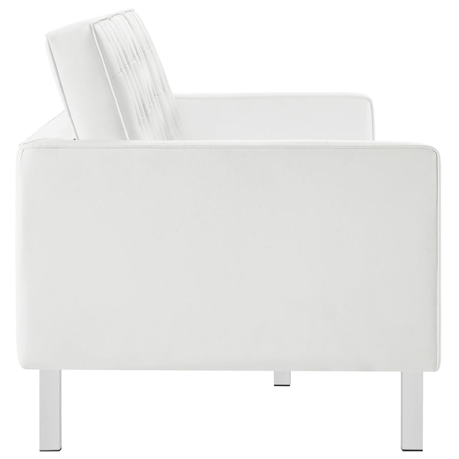 Mesa Tufted Vegan Leather Sofa in Silver White