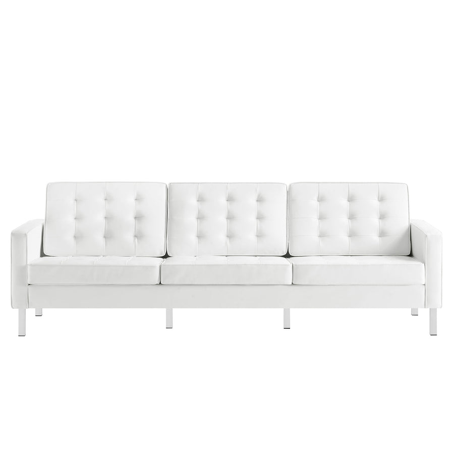 Mesa Tufted Vegan Leather Sofa in Silver White