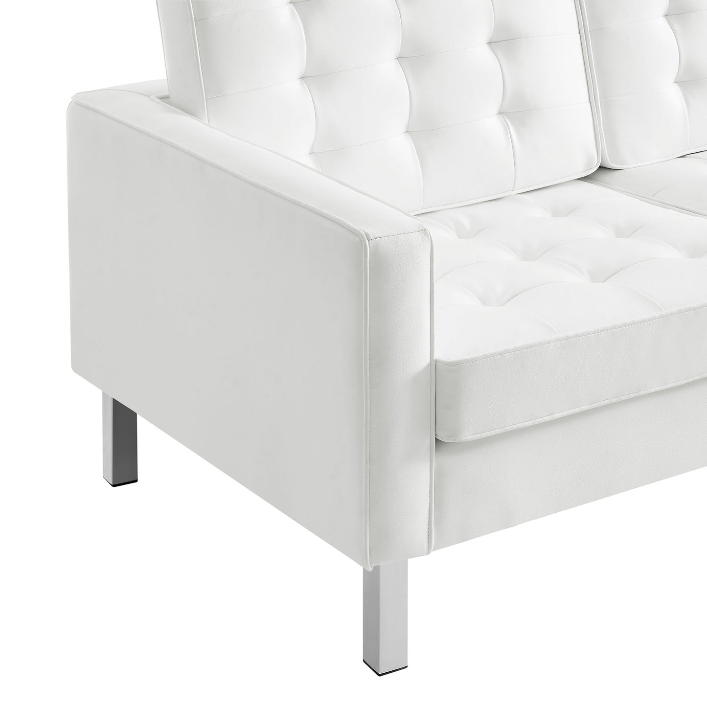 Mesa Tufted Vegan Leather Sofa in Silver White