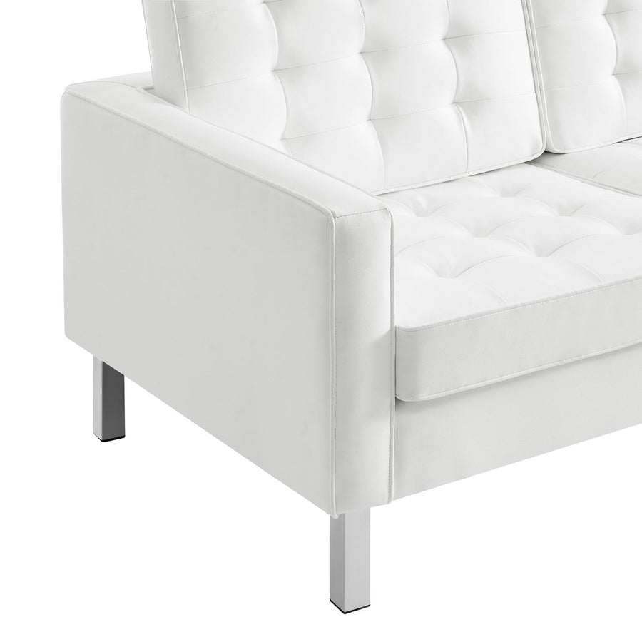 Mesa Tufted Vegan Leather Sofa in Silver White