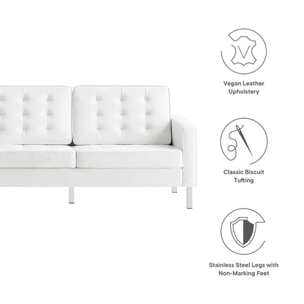 Loft Tufted Vegan Leather Sofa in Silver White
