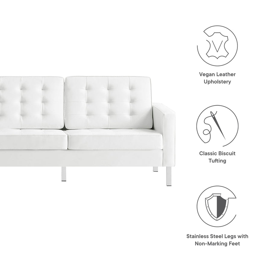 Mesa Tufted Vegan Leather Sofa in Silver White