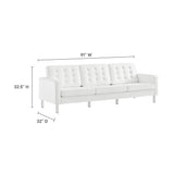 Mesa Tufted Vegan Leather Sofa in Silver White