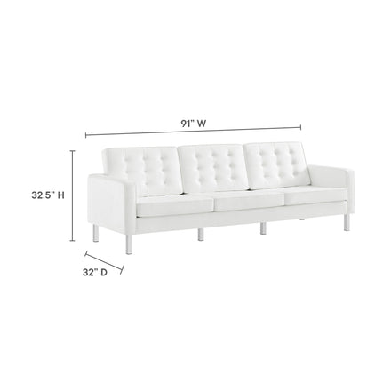 Loft Tufted Vegan Leather Sofa in Silver White