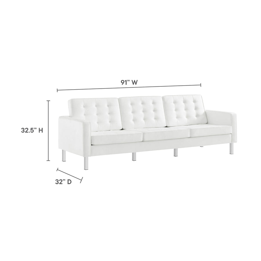 Mesa Tufted Vegan Leather Sofa in Silver White