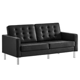 Mesa 2-Piece Tufted Vegan Leather Furniture Set in Silver Black