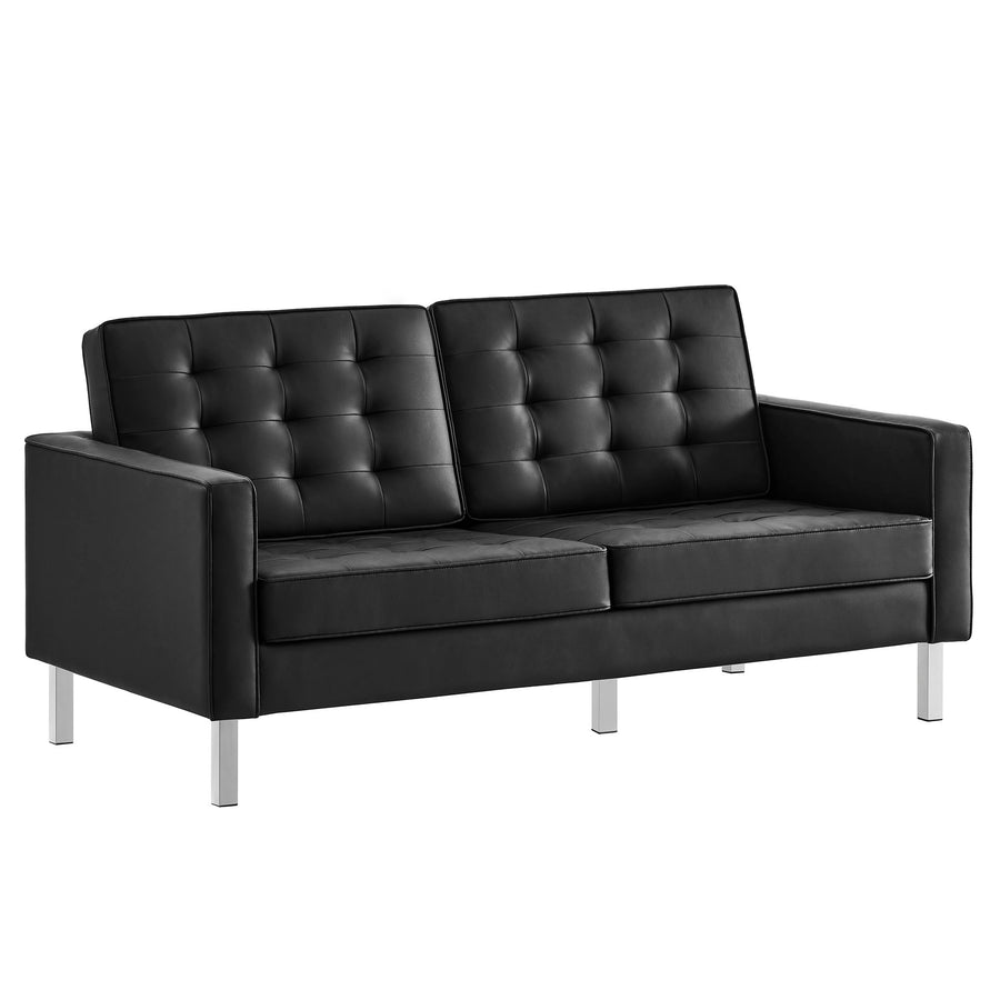 Mesa 2-Piece Tufted Vegan Leather Furniture Set in Silver Black