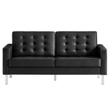 Mesa Tufted Vegan Leather Loveseat in Silver Black