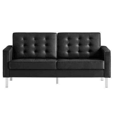 Loft Tufted Vegan Leather Loveseat in Silver Black