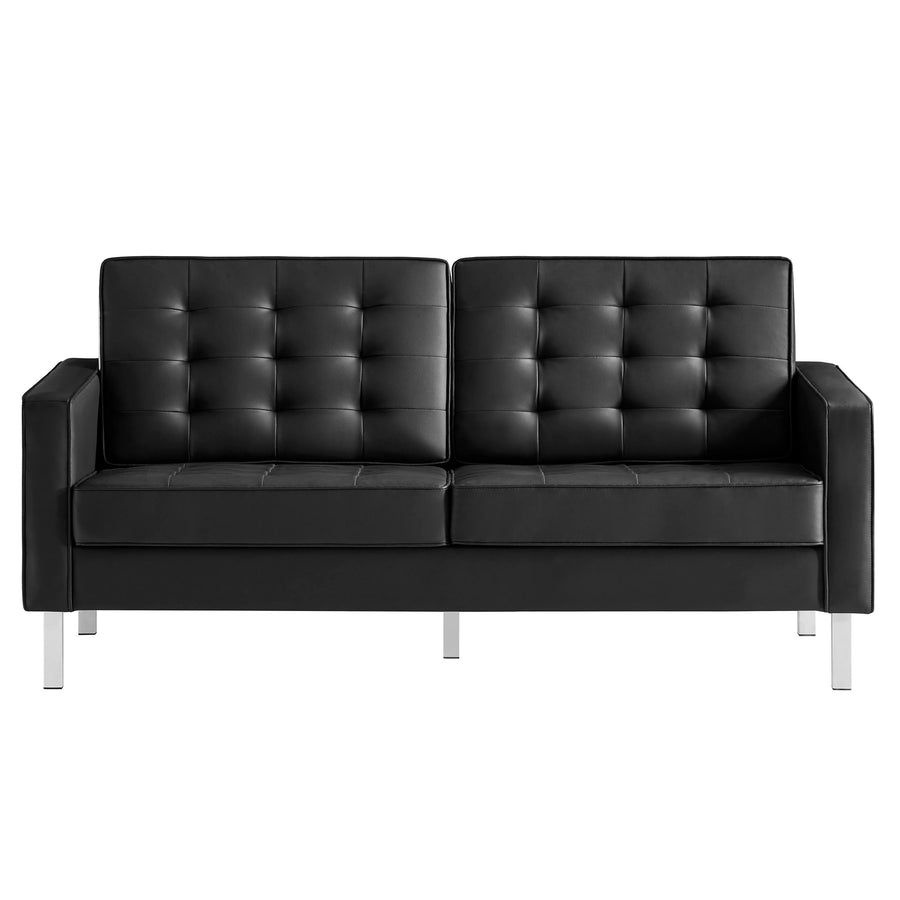 Mesa Tufted Vegan Leather Loveseat in Silver Black