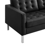 Mesa Tufted Vegan Leather Loveseat in Silver Black