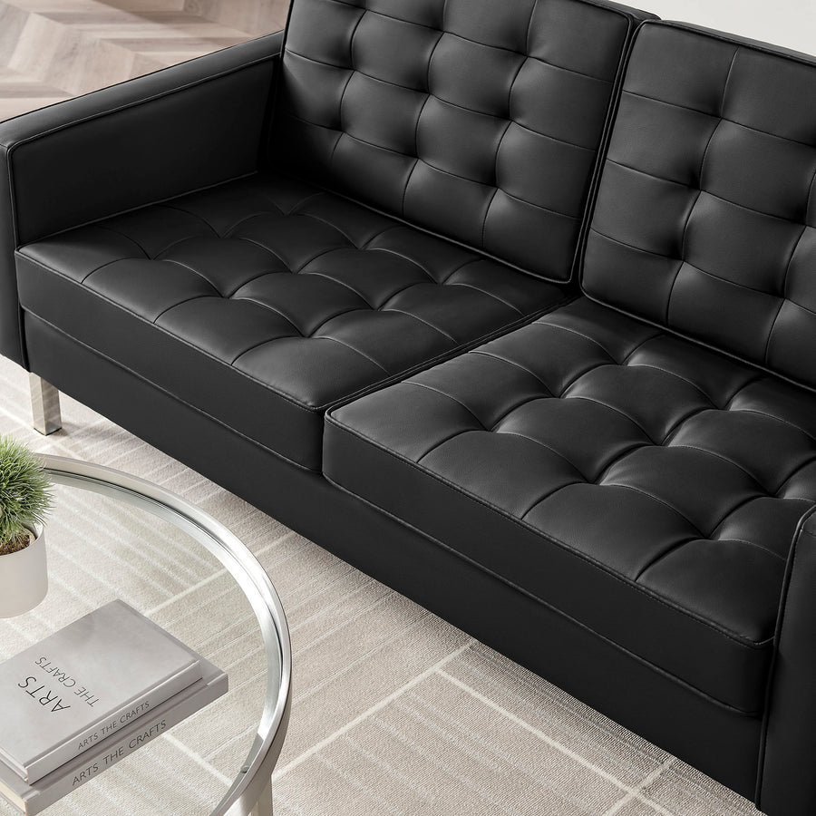 Mesa Tufted Vegan Leather Loveseat in Silver Black