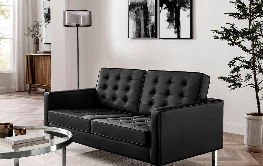 Mesa Tufted Vegan Leather Loveseat in Silver Black