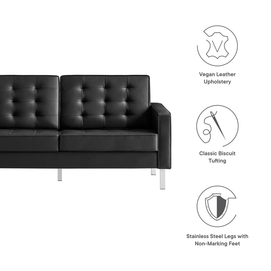 Mesa Tufted Vegan Leather Loveseat in Silver Black