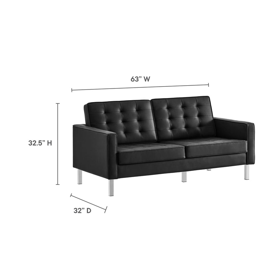 Mesa Tufted Vegan Leather Loveseat in Silver Black