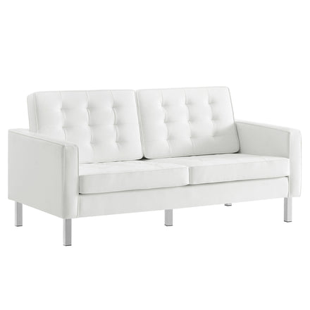 Loft Tufted Vegan Leather Loveseat in Silver White