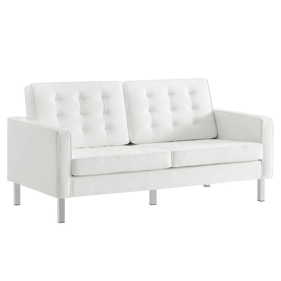 Mesa Tufted Vegan Leather Loveseat in Silver White