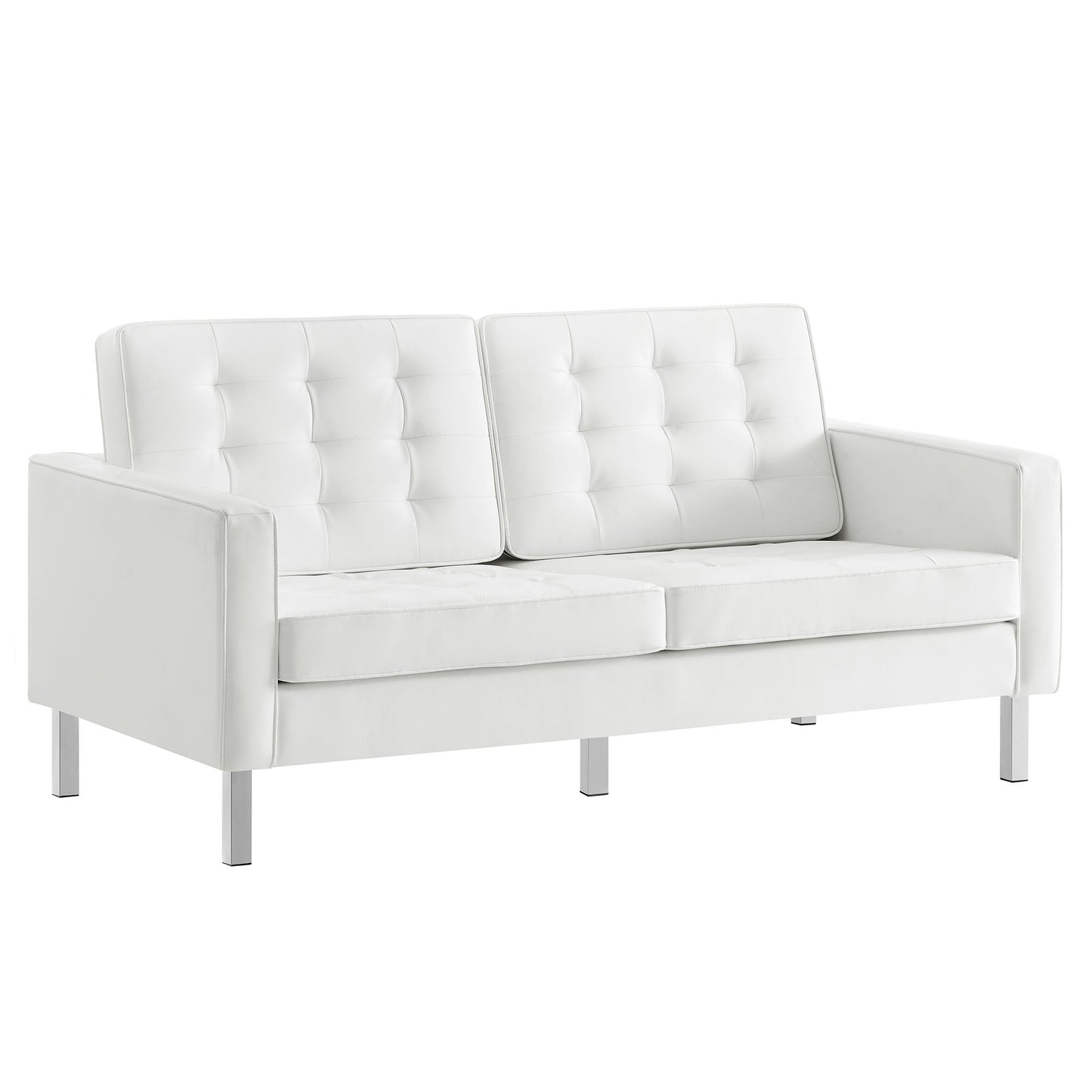 Mesa 2-Piece Tufted Vegan Leather Furniture Set in Silver White