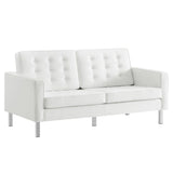 Mesa 2-Piece Tufted Vegan Leather Furniture Set in Silver White