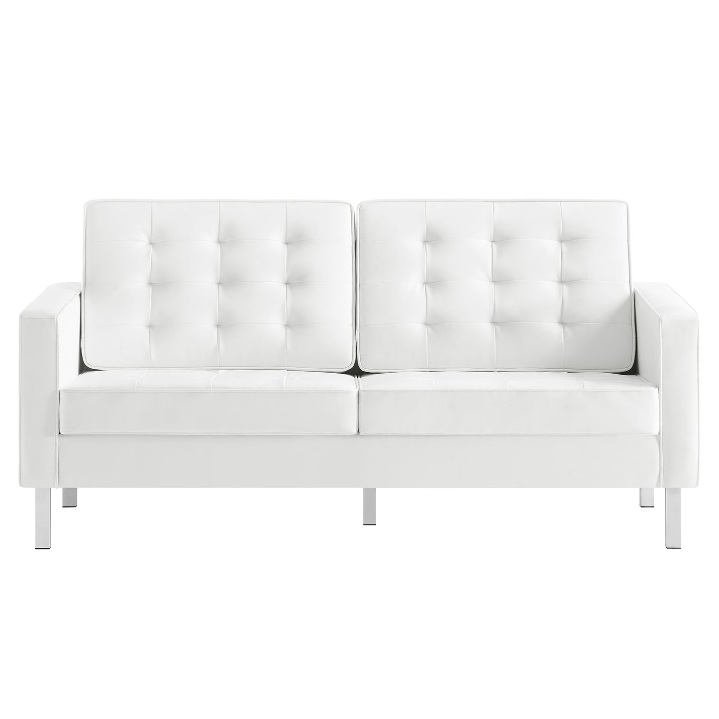 Mesa Tufted Vegan Leather Loveseat in Silver White