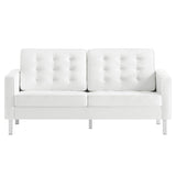Mesa Tufted Vegan Leather Loveseat in Silver White