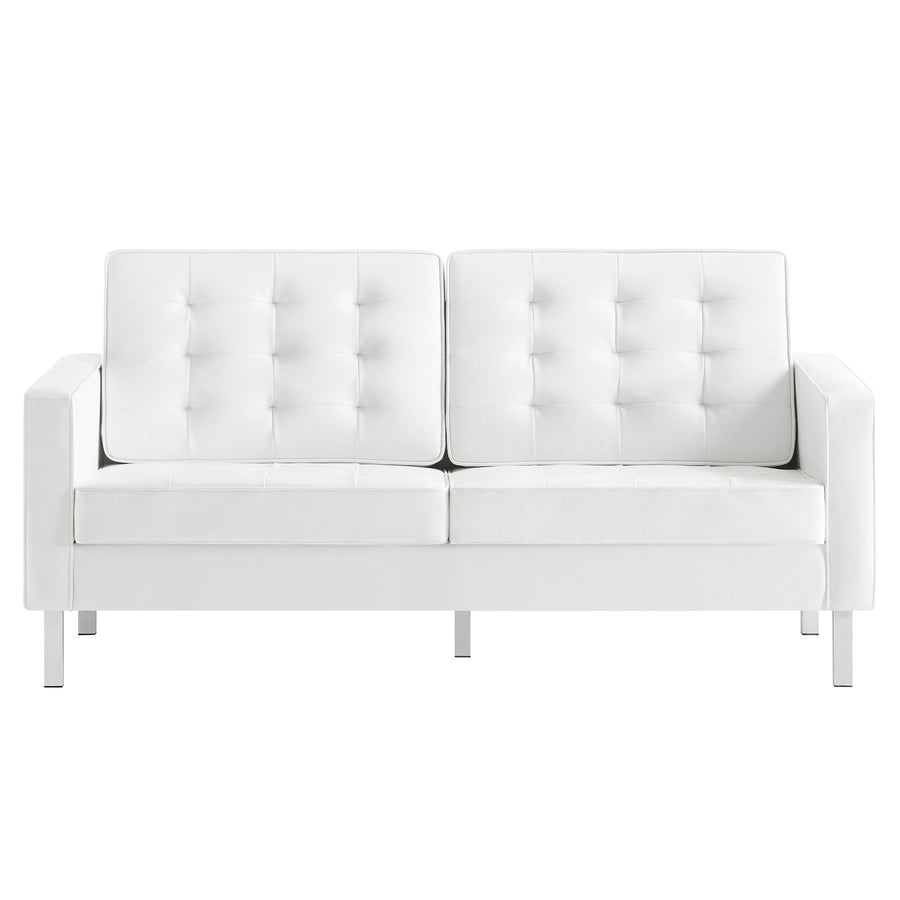Mesa Tufted Vegan Leather Loveseat in Silver White
