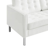 Mesa Tufted Vegan Leather Loveseat in Silver White
