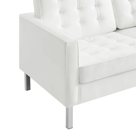 Loft Tufted Vegan Leather Loveseat in Silver White