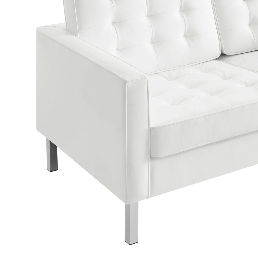 Mesa Tufted Vegan Leather Loveseat in Silver White