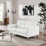 Mesa Tufted Vegan Leather Loveseat in Silver White