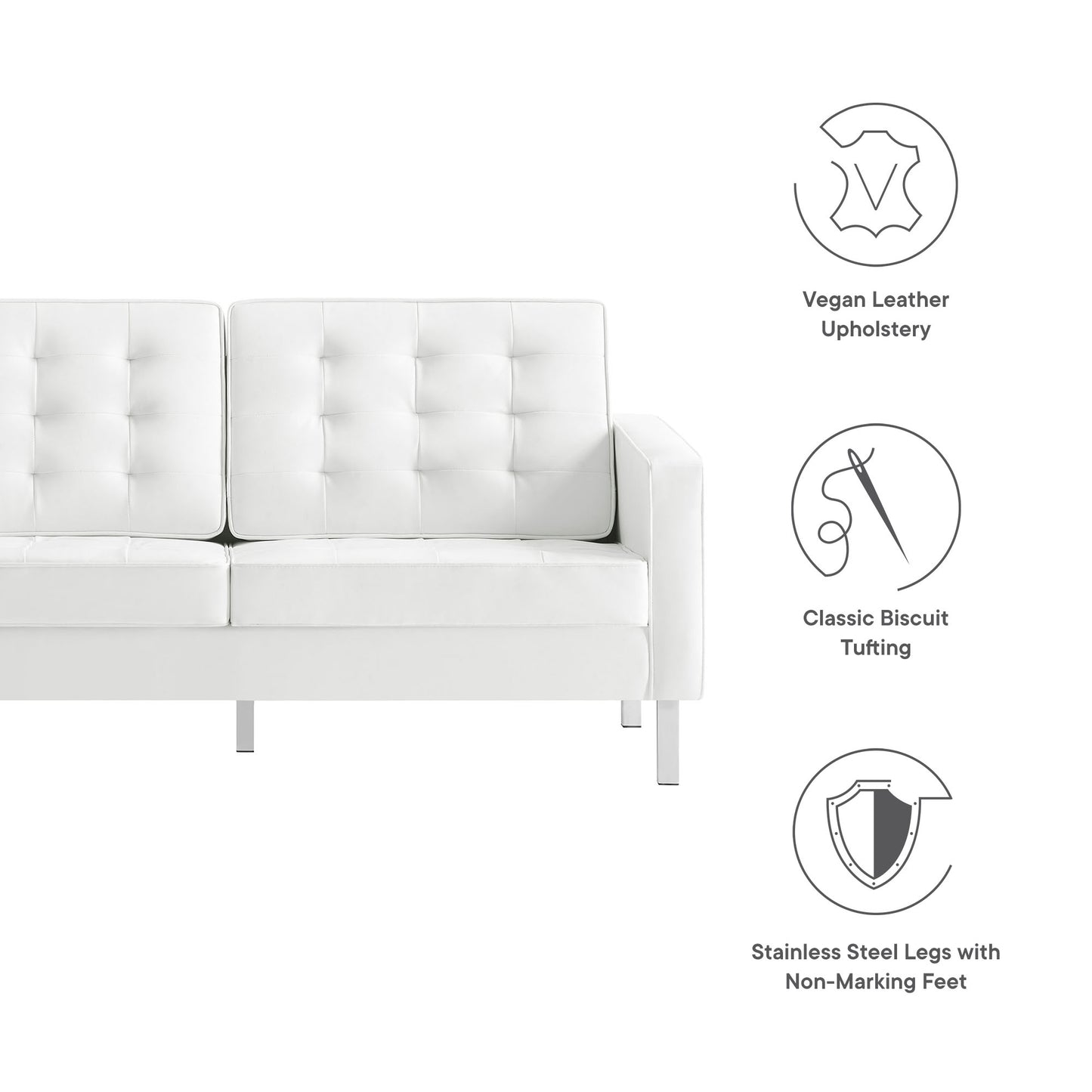 Mesa Tufted Vegan Leather Loveseat in Silver White