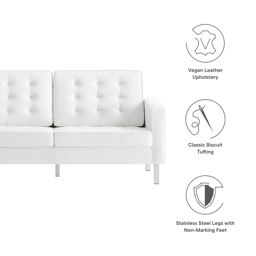 Mesa Tufted Vegan Leather Loveseat in Silver White