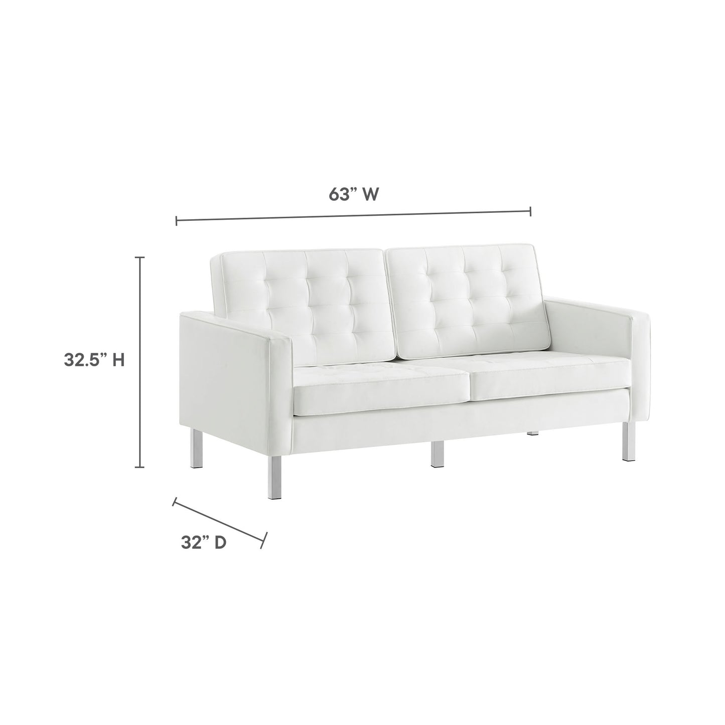 Mesa Tufted Vegan Leather Loveseat in Silver White