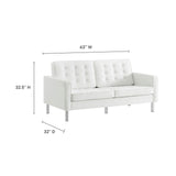 Mesa Tufted Vegan Leather Loveseat in Silver White