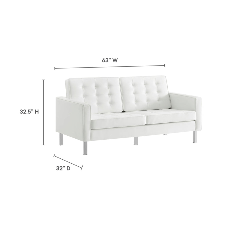 Mesa Tufted Vegan Leather Loveseat in Silver White
