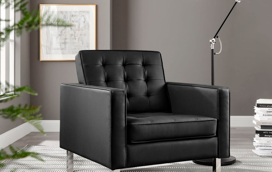 Mesa Tufted Vegan Leather Armchair in Silver Black