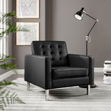Mesa Tufted Vegan Leather Armchair in Silver Black