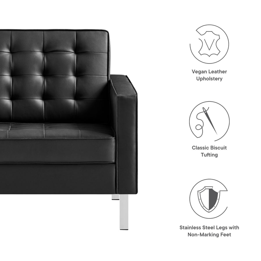Mesa Tufted Vegan Leather Armchair in Silver Black