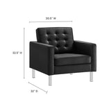 Mesa Tufted Vegan Leather Armchair in Silver Black