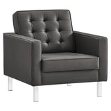 Mesa Tufted Vegan Leather Armchair in Silver Gray